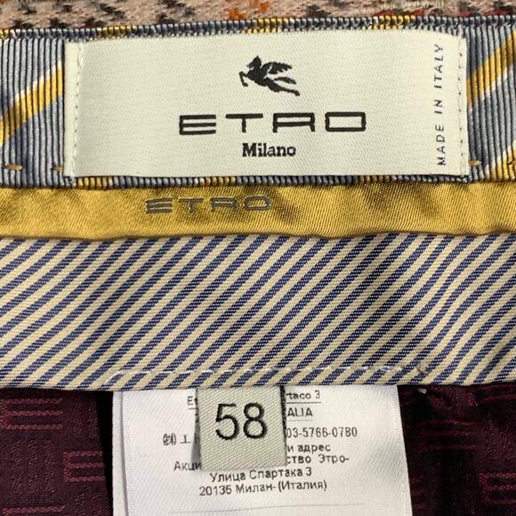 ETRO Size 40 Tan Grey Red Plaid Wool Blend Tapered Zip Fly Dress Pants - Picture 6 of 8